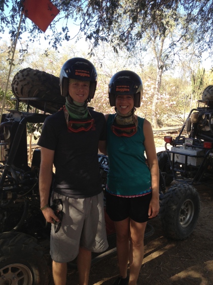 Ready for our dune buggy adventure! We got dirt...everywhere.